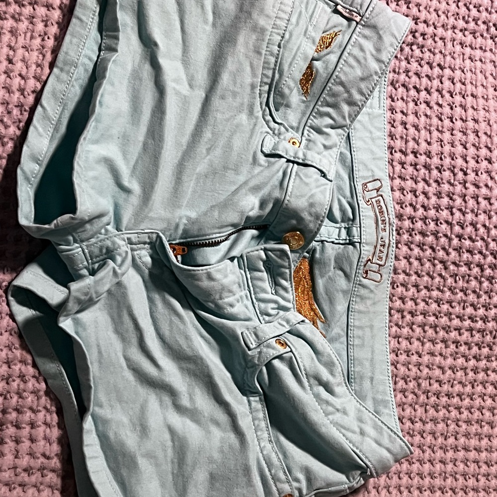 Robin's Jean Aqua Denim Shorts with Gold Details AUTHENTIC